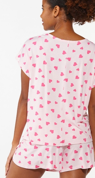 💝 NWT Soft Knit Pink Hearts Short Sleeve Top & Shorts Pajama Set Sz Lg - Picture 5 of 5